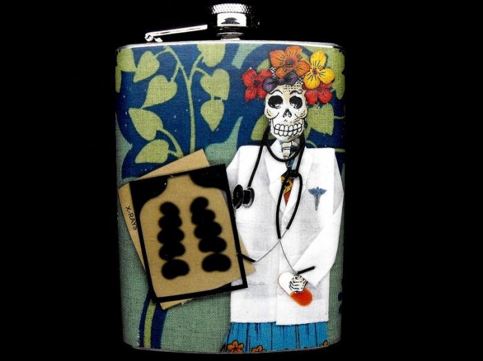 Stainless Steel Flask - 8oz., Day of the Dead Skeleton Doctor