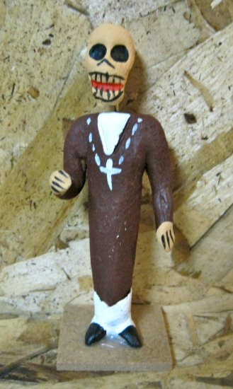 Clay Day of the Dead Figure, Priest in Brown Robe
