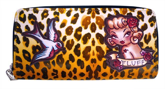 Leopard Pattern Wallet with Pin Up Girl and Sparrow Cutouts