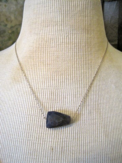 Dark Purple Carved Stone Pendant on Silver Chain Necklace