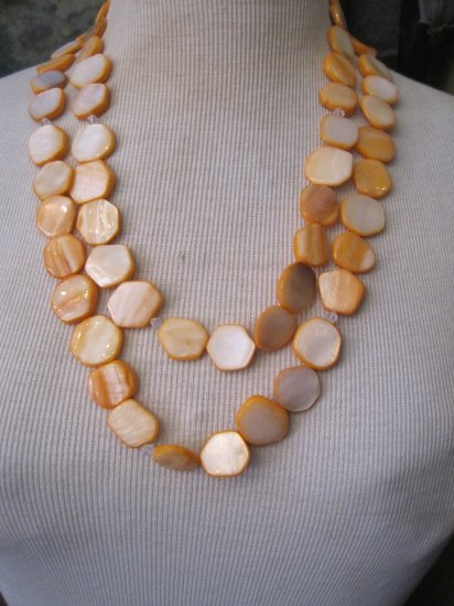 Hand Made, Orange Shell and Glass Beaded Necklace, Extra Long