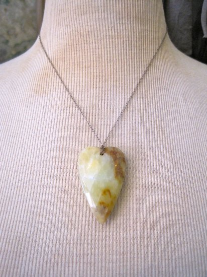 Carved Opal Stone Heart Pendant on Silver Chain Necklace