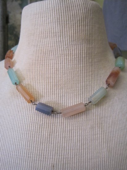 Hand Made Multi Colored Chalcedony Barrel Stone Beaded Necklace