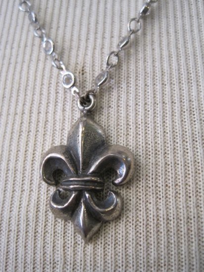 Silver Fleur De Lis Pendant on Silver Wrapped Crystal Necklace