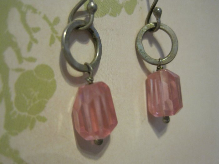 Pink Crystals On Sterling Silver Hoops, Hook Back Earrings