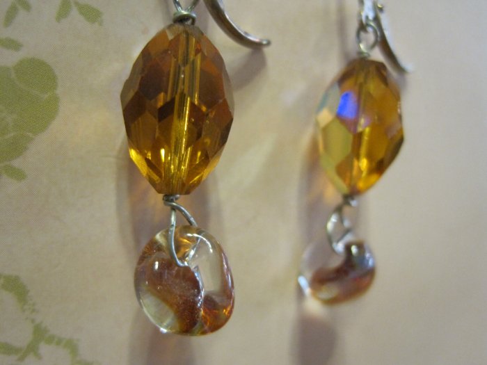 Amber Colored Swarovski Crystals with Hand Blown Glass Beads, Earrings