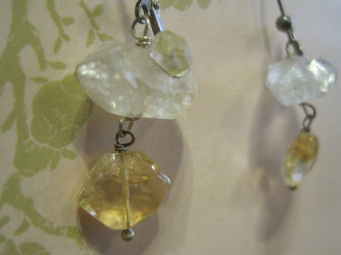 Clear Crystals with Yellow Glass Beads, Earrings