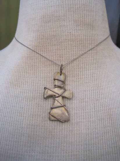 Hand Made Silver Cross Pendant Wrapped in Thick Silver Wire, Necklace