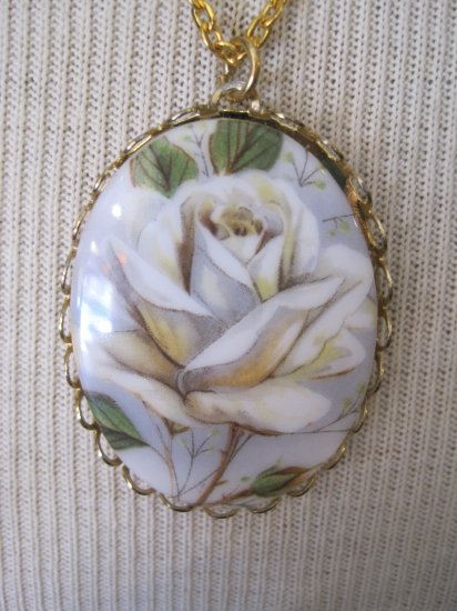 White Rose Cameo Pendant, Necklace