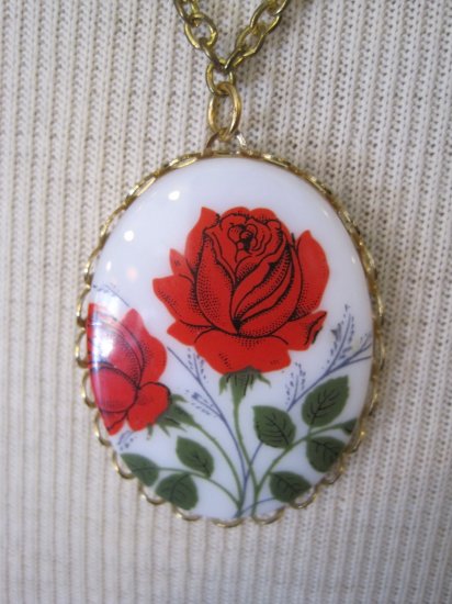 Red Rose Cameo Pendant, Necklace