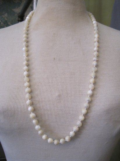 Vintage White Stone Bead, Long Necklace