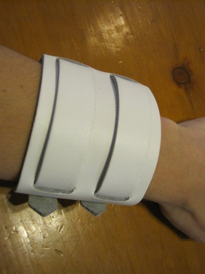 White Faux Leather Double Cuff Bracelet, Silver Buckle