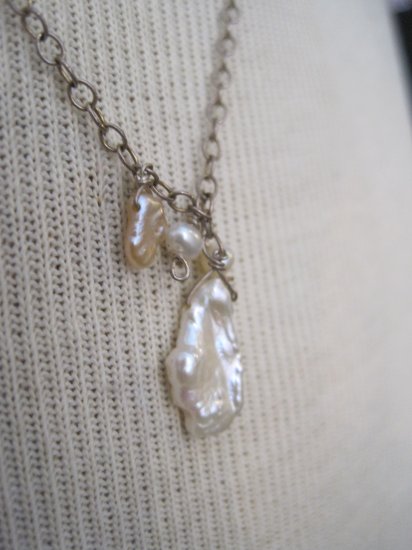 Petite Fresh Water Pearl Charm and Accent Beads, Silver Chain Necklace