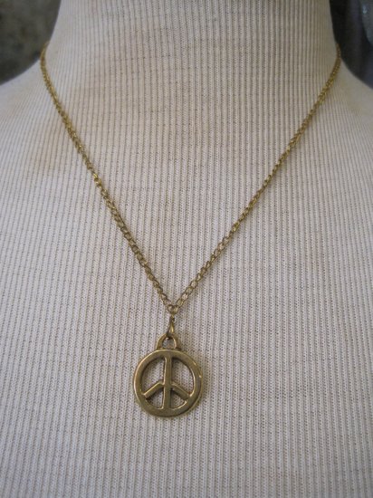 Gold Peace Sign Charm, Necklace