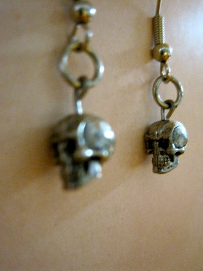 Itty Bitty Silver Tone Skull Charm Earrings