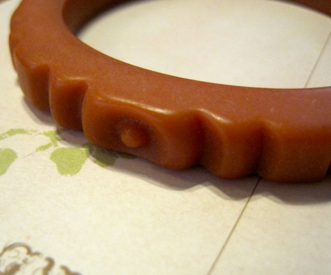 Vintage Bakelite Bracelet, Burnt Orange Color, Hand Carved Design