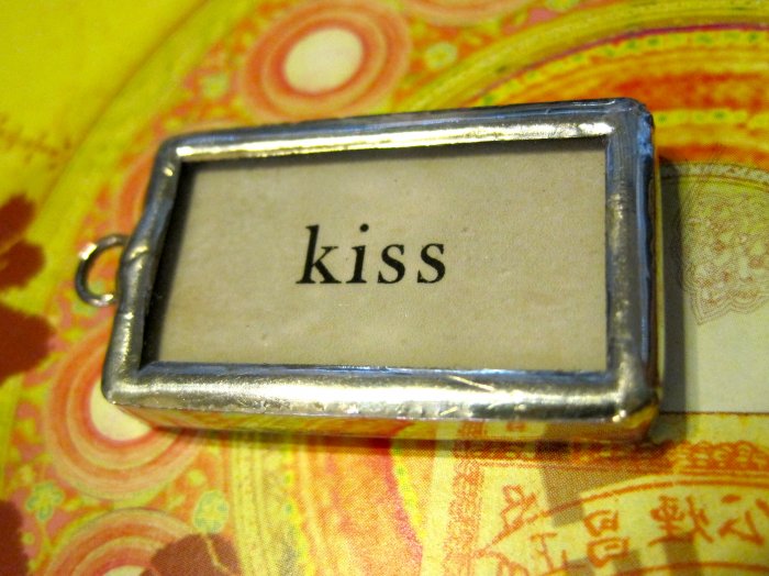 "Kiss" Flashcard Charm, Necklace Pendant