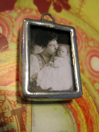 Vintage Black and White Picture, Mother and Child, Necklace Pendant
