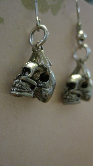 Medium Sized Silver Tone Colored Skull Charm Earrings