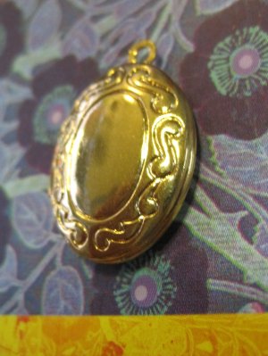 Small Gold Colored Oval Locket, Necklace Pendant