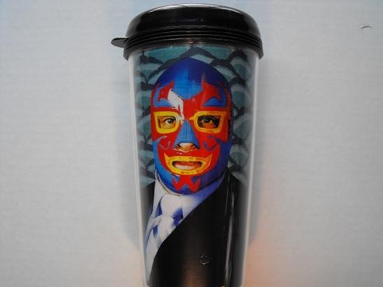 Travel Mug, Lucha Libre Masked Man in Suit