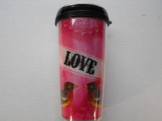Travel Mug, Love Birds with Pink Background