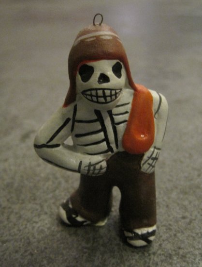 Ceramic Day of the Dead Figure, Man with Pants, Hat, and Blanket