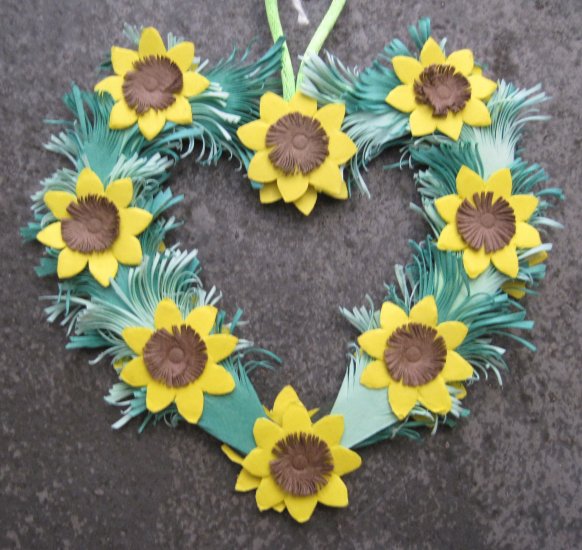 Hand Cut Paper Heart, Yellow and Sun Flowers