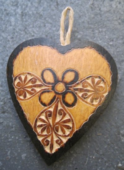 Small Hand Carved Dark and Light Gourd Heart Ornaments