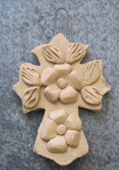 Hand Made Clay Cross with Flower Design 1