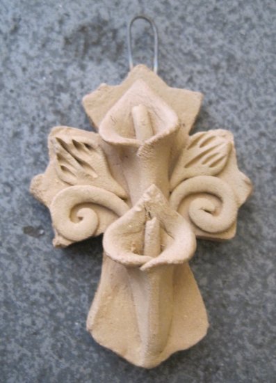 Hand Made Clay Cross with Flower Design 3