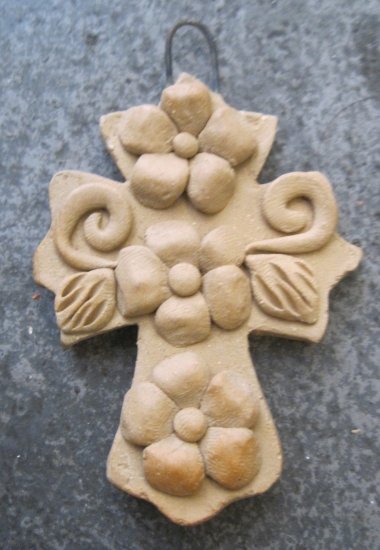 Hand Made Clay Cross with Flower Design 4