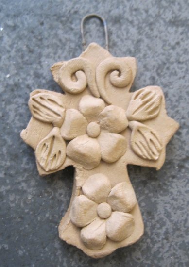 Hand Made Clay Cross with Flower Design 7