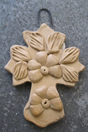 Hand Made Clay Cross with Flower Design 8
