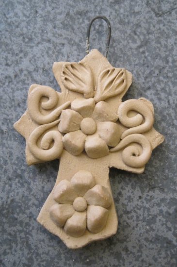 Hand Made Clay Cross with Flower Design 9