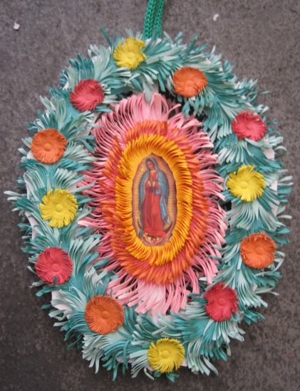 Hand Cut Paper Ornament with Double Virgin Mary Pictures