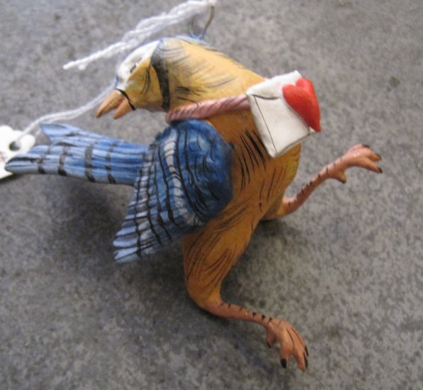 Hand Painted Clay Bird with Letter and Heart Necklace, Hanger/Ornament