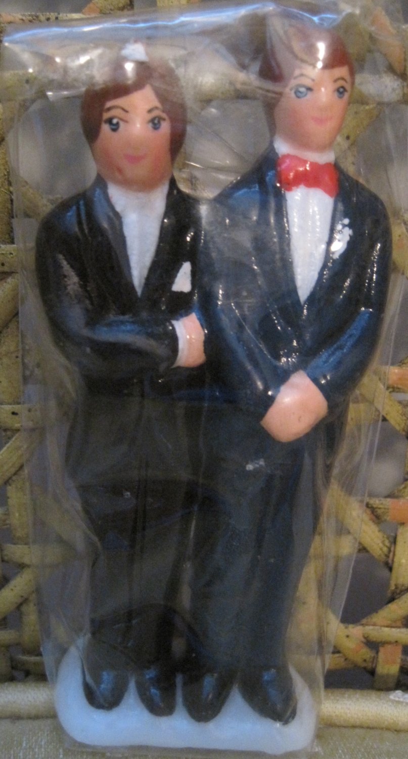 Groom and Groom Wedding Candle, Black Suits