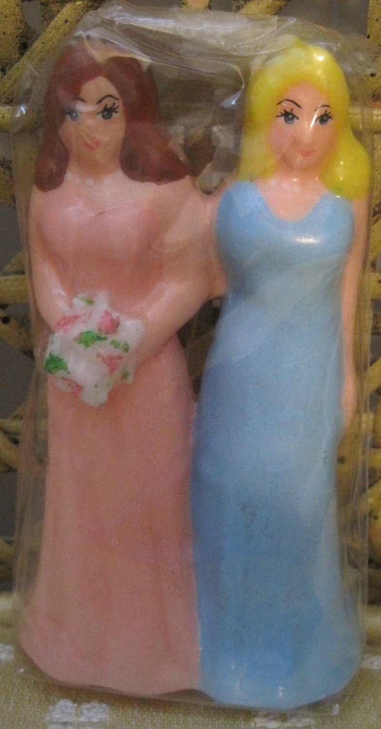 Bride and Bride Wedding Candle, Pink and Blue