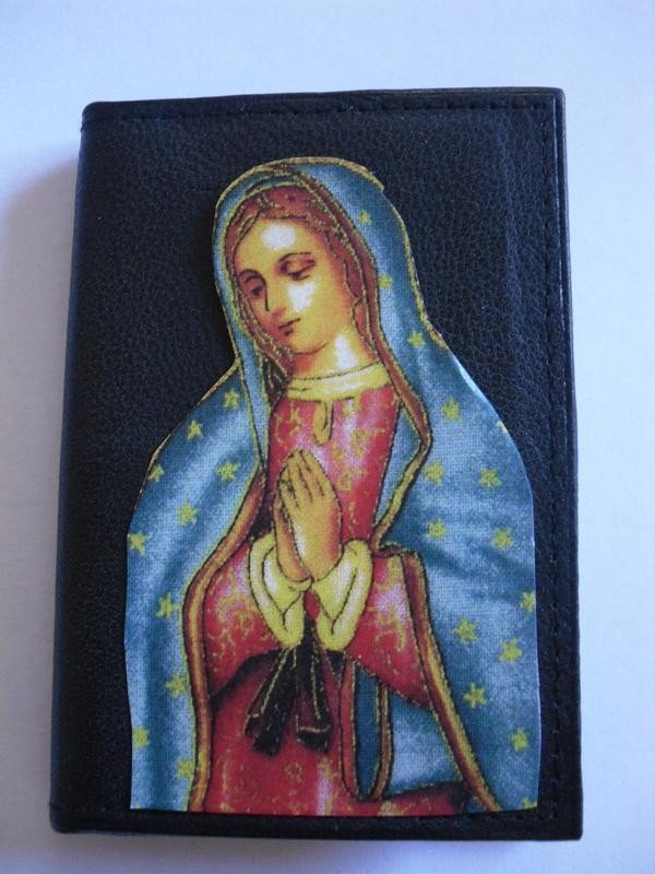 Hand Decorated Black Mini Wallet, Virgin Mary Picture