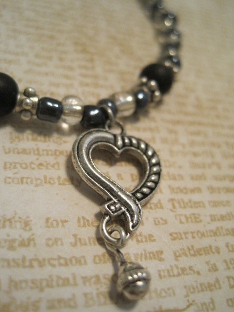 Hand Made Beaded Bracelet with Silver Heart Charm