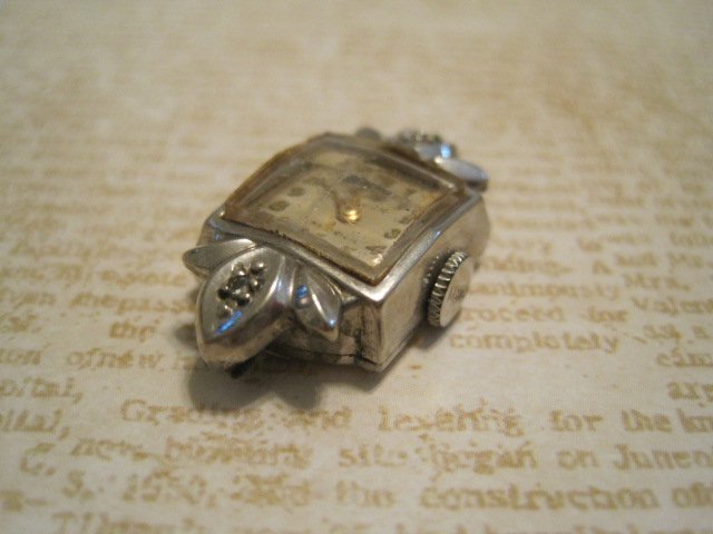 Retro Silver Watch Face with Hemetite Colored Stones, Jewelry Finding