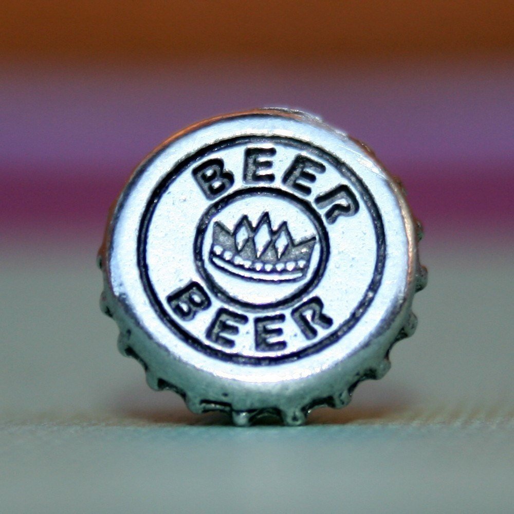 Silver Beer Bottle Cap Tie Tack, Hand Made