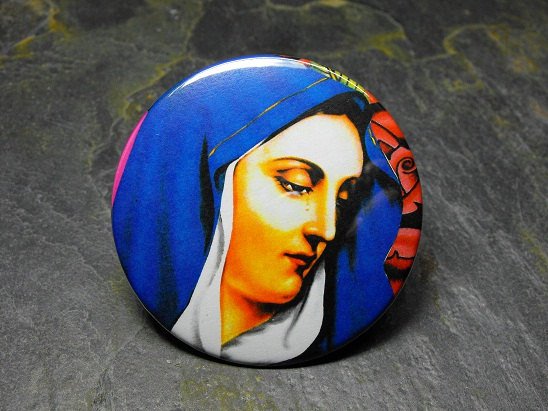 Virgin Mary Face Print, Decorated Vanity Pocket Mirror