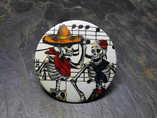 Day of the Dead Couple Dancing on Music Background, Decorated Vanity Pocket Mirror
