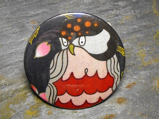 Black and Red Owl, Leaf Print Background, Decorated Vanity Pocket Mirror
