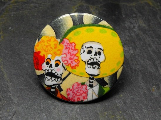 Day of the Dead Couple, Black and White Background, Decorated Vanity Pocket Mirror