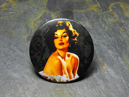 Pin Up Girl on Black Background, Decorated Vanity Pocket Mirror