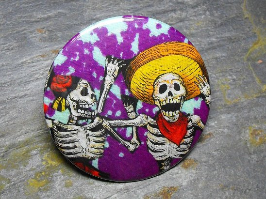 Day of the Dead Couple, Purple Print Background, Decorated Vanity Pocket Mirror