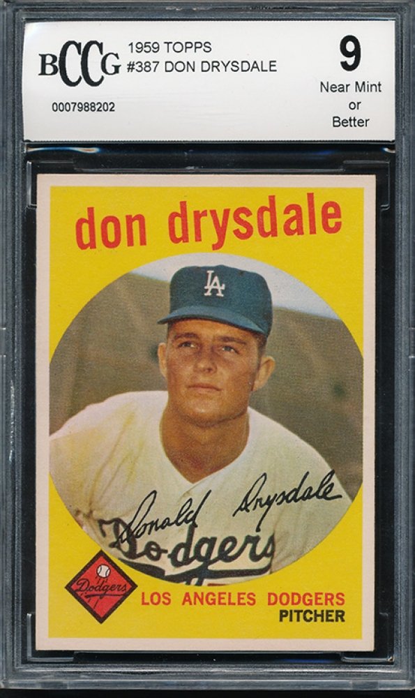Retro Baseball Card, Don Drysdale, 1959, Topps #387 BCCG 9
